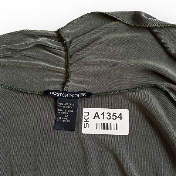 Boston Proper Open Front Sweater Cardigan Women Size M Green Stretch Slinky - Picture 2 of 11